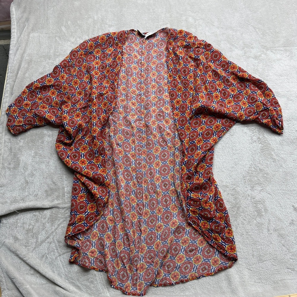 Ryuta Sheth Kimono Women's One Size Red‎ Orange Floral Medallion Open Front Wrap